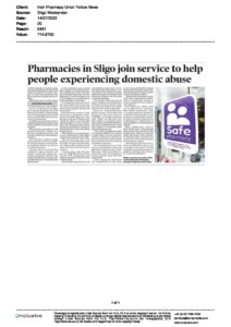 Pharmacies in Sligo join service to help people experiencing domestic abuse. Sligo Weekender